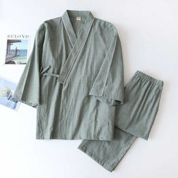 Mens Sleepwear Spring/Autumn Japanse Kimono Pyjamas Men Male dunne negende mouw veter bovenste broek losse tweedelige woonkleding T221103