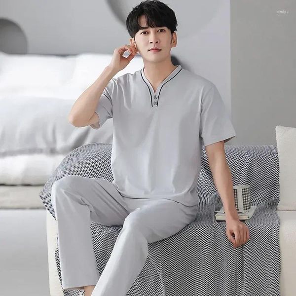 Topas de ropa de dormir para hombre Juego de manga corto largo 2 PCS Hombres Pajamas Pajamas est Modal