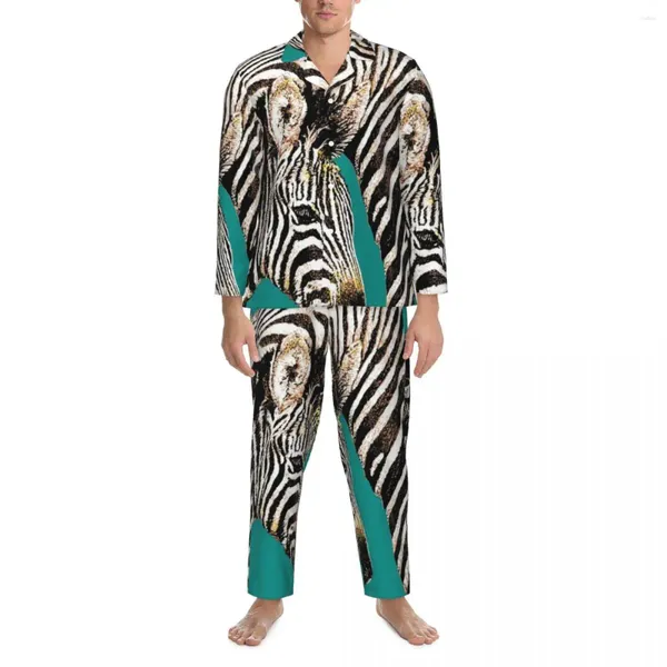 Mens Veilles de sommeil Trends Zebra Pajamas Pyjamas Men Black and White Résumé Stripes Daily Nightwear printemps 2 pièces Vintage surdimensionnés Pajama