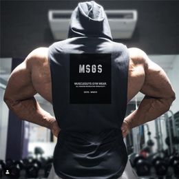 Mens Mouwloos shirt Katoen Bodybuilding Hapel Tanktop Zomer Graphic Cut Off Hoodies Vest Gym Kleding Men Sporting Tankop 220621