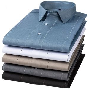 Chemises habillées à manches longues pour hommes, légèrement extensibles, coupe régulière, confortables, douces, en Fiber de bambou, chemise intelligente et décontractée à rayures, 240119