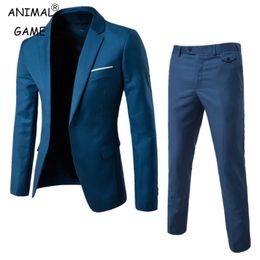 Mens Slim Fit Robe Suit One Button 2 pièces Blazer Business Wedding Party Party For Men Jacket and Pantal Set 240407