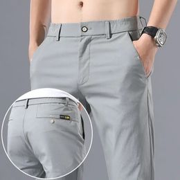 Heren Slim Fit ijs Silk Chino's en Khkis -broek Trendy highd Stretch Business Casual Pants Spring Summer 240417