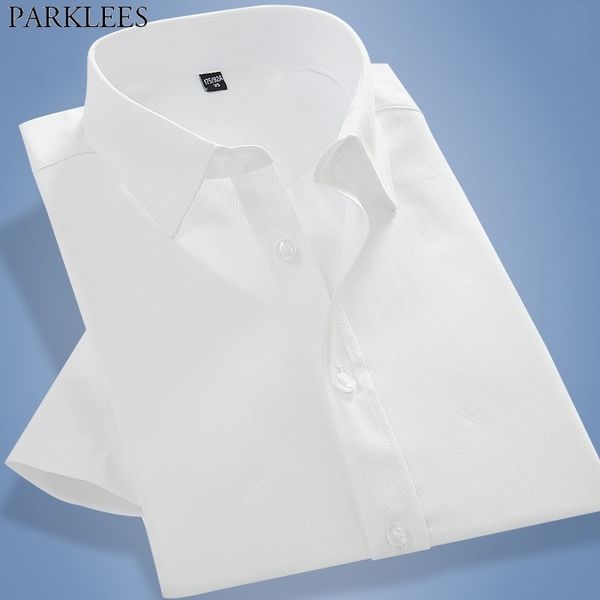 Hommes Slim Fit à manches courtes chemises habillées marque hommes travail décontracté affaires vêtements de cérémonie bureau chemise de travail 5XL chemise blanche 210522