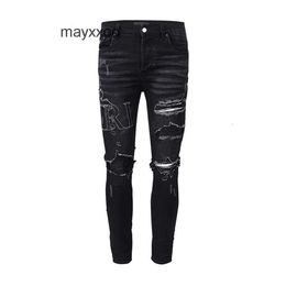 Heren Slim Jean Purple Demin Pants Jeans Mens met gaten White 2024 Fitting Denim Fashion Old Leggings Amiirii Fashion Kqep