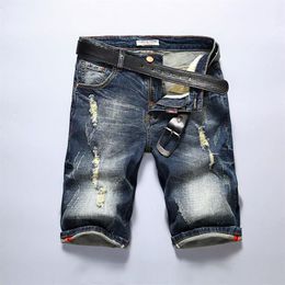 Short en jean Slim pour hommes, Bermuda déchiré de marque, Capri d'été pour motard, vêtements de styliste, trou en Denim, demi-ensemble, Short2939