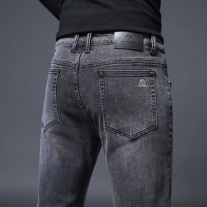 Jeans droits Slim pour hommes, mode coréenne, coton élastique, quatre saisons, pantalon en Denim, vêtements de marque classiques, noir et gris, 240305