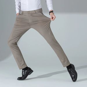 Mens Slimfit Stretch Suit broek Buiten Winddicht Solid Color Ice Silk Blacks verfijnde zomer comfortabel 240428