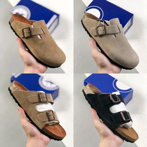 heren slippers boston klompen sandaal designer schoenen klomp sandalen arizona mannen vrouwen slides zwart wit suède kurk platte mode lederen gesp platform platte slides