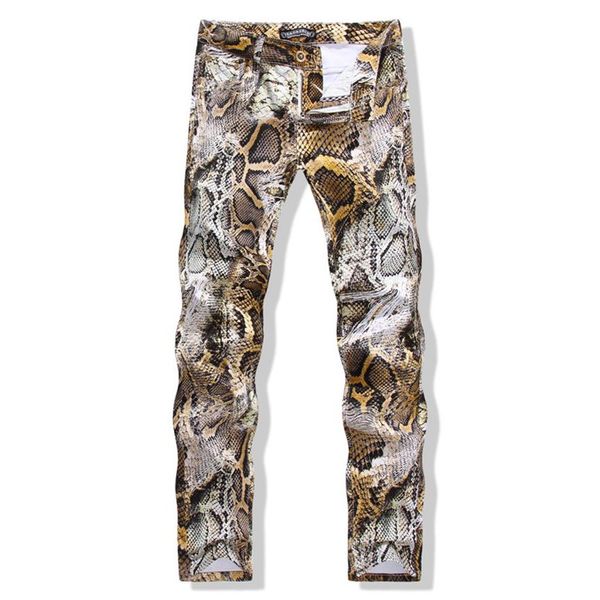 Hommes peau de serpent imprimé Camoflague concepteur Original mince Hip Hop Rock jean pantalon hommes jean maigre Streetwear 29-38266e