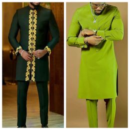 Combinaisons sociales pour hommes Ensemble de 2 chemises à manches longues pour hommes à manches longues de couleurs solides Festival African Ethnique M-4XL 240410