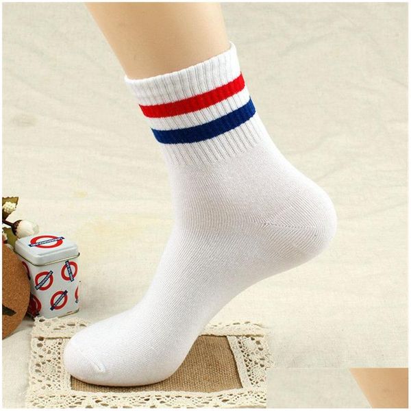 Chaussettes pour hommes 10pairs Homme Femmes Cheville Chaud Mode Printemps Automne Chaussette Blanc Bleu Rouge Stripe En Gros Pour Les Amoureux Drop Livraison Vêtements Un Dh6Ux