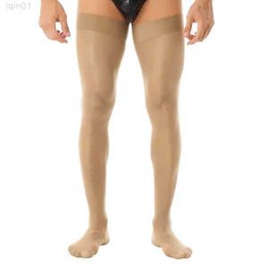 Herensokken 1Pair Dij Hoge Kousen Glanzen Zagen door sexy olie glanzende anti-skid zachte pure sollige compressie elastische zijde lang