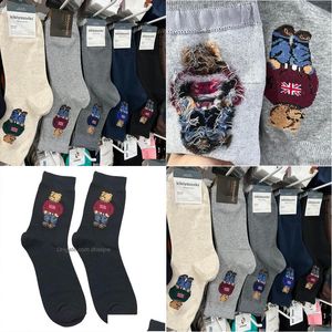 Chaussettes pour hommes 2023 Mix 5 couleurs coton automne respirant skateboard heureux hommes hiver dessin animé ours mi tube pour cadeau de Noël Drop Deli