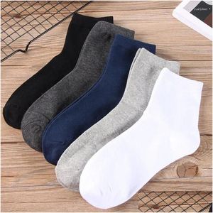 Chaussettes pour hommes 5 paires 2024 Automne Hiver Homme Chaud Couleur Solide Coton Court Bateau Blanc Sports Midi Long Pour Hommes Cadeaux Drôles Drop Livraison Dh6Cj