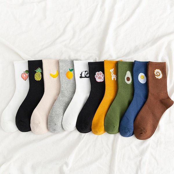 Chaussettes pour hommes 5 paires/pack unisexe fruits drôles hommes Harajuku coloré mi 100 coton Kawaii taille 35-421