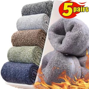 Chaussettes pour hommes 5 paires hiver épaissir laine mérinos femmes serviette garder au chaud coton année cadeau de noël russie pour homme 231120