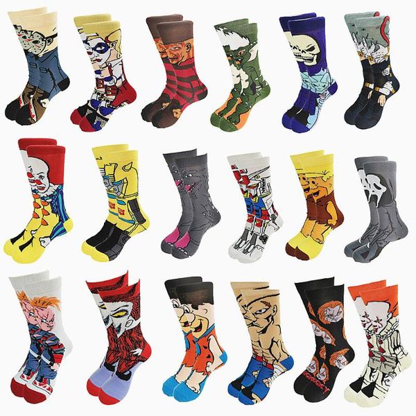 Chaussettes pour hommes, personnages de films de dessins animés et d'animation, tendance, automne et hiver, Style de rue, Tube central, Skateboard