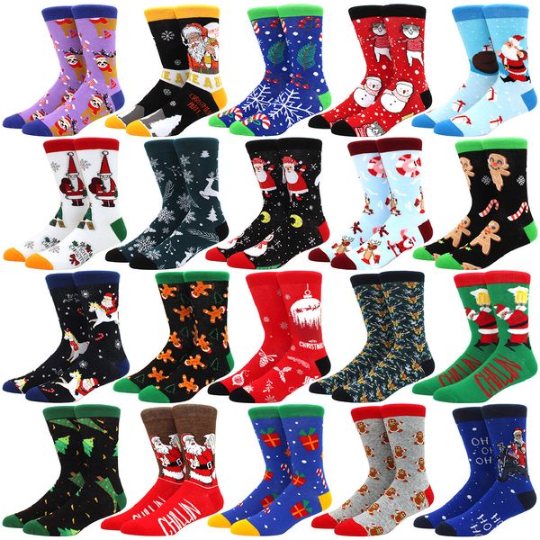 Hommes Chaussettes Arbre De Noël Elk Des Neiges Cadeau Coton Heureux Hommes Automne Hiver femme Drôle Année Père Noël 221130