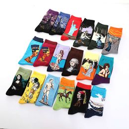 Mens Socks Designer Fashion Oil Painting Cotton Funny Week Datum Maandag tot vrijdag Retro calcetines Calzini Ademen Socken Classic Meias Men Cadeau 5 Paren veel