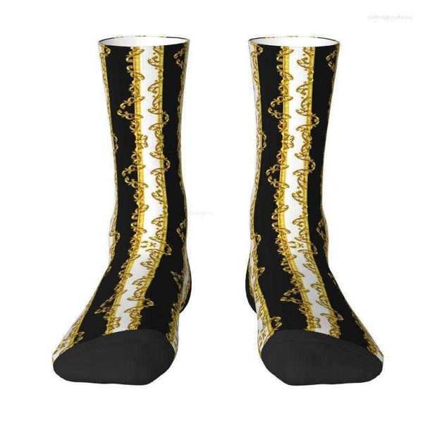 Calcetines para hombre Meandro dorado griego Meandros Hombres Mujeres Crew Unisex Cool 3D Impreso Vestido floral barroco