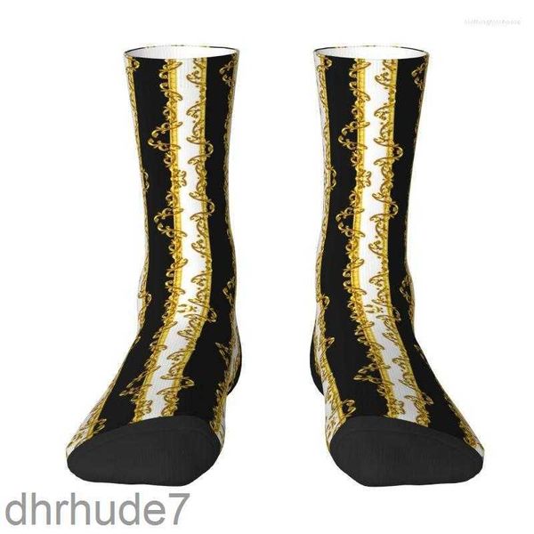 Calcetines para hombre Meandro dorado griego Meandros Hombres Mujeres Tripulación Unisex Fresco 3D Impreso Vestido floral barroco 6UUM