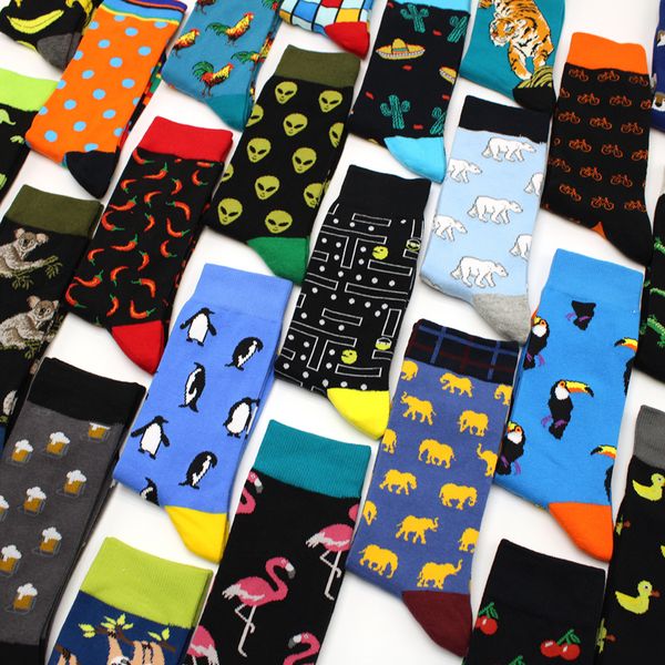 Hommes chaussettes Hiphop coton hommes Harajuku heureux drôle animal Flamingo chili robe pour homme mariage cadeau de noël 221130