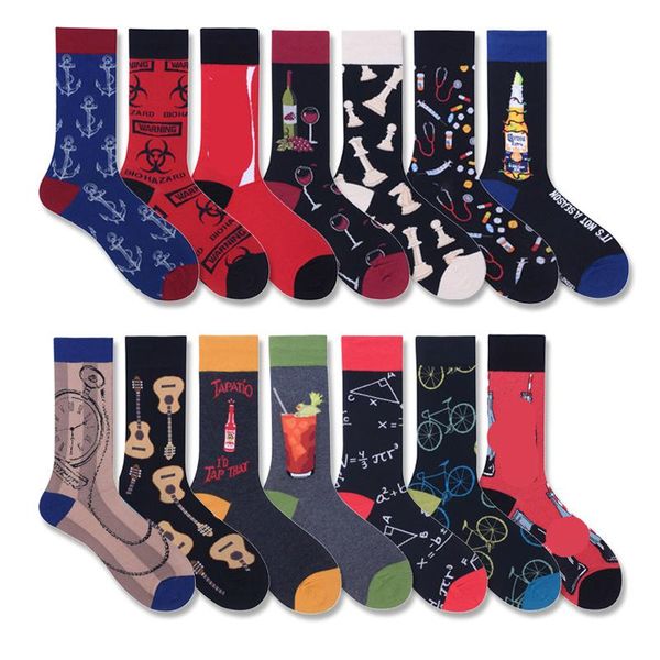 Chaussettes pour hommes hommes mode dessin animé Cola vin rouge guitare vélo ancre drôle Harajuku Hip Hop Street Style heureux décontracté Skate coton chaussettes pour hommes