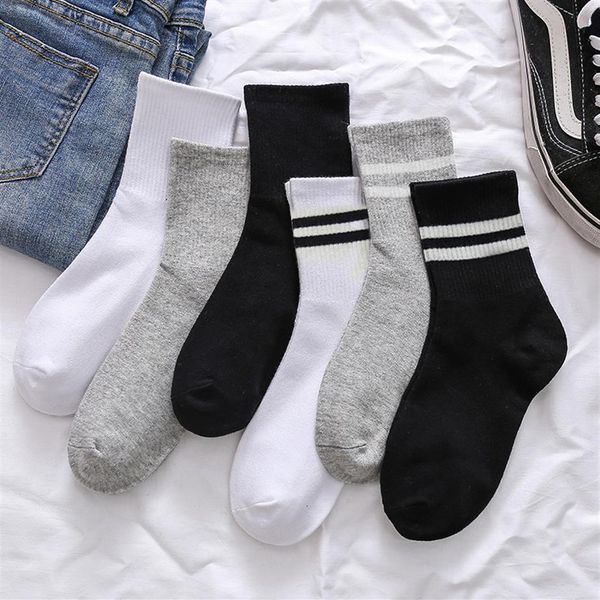 Chaussettes longues en coton multicolores et blanches pour hommes, maille solide, printemps et été, pour toutes les tailles, 298w