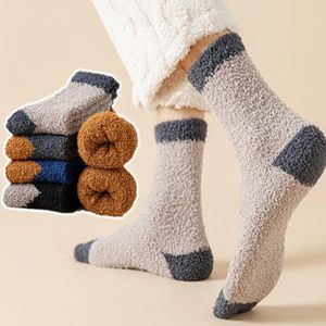 Chaussettes pour hommes épaissir chaud Colorblock moelleux corail polaire hiver plancher dormir à la mode en peluche confortable doux usage quotidien maison chaussette femmes 231120