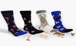 Chaussettes pour hommes femmes animal Flamingo chien cochon nouveauté chaussette coton peigné chaussettes drôles Men039s grande taille chaussettes d'équipage 2pcs1pairs1507847