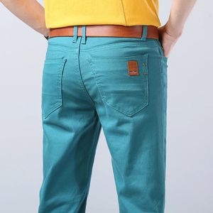 Hommes couleur unie Stretch jean moulant élastique mince mode droite décontracté Simple mâle corée coloré Denim pantalon 2312129