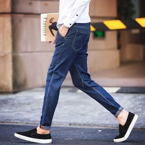 Pantalon en Denim polyvalent de couleur unie pour hommes, coupe cintrée, édition coréenne, minimaliste, ourlet, bord de poche, grande taille