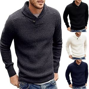 Mens vaste trui mode slanke truien warme herfst truien pullover revers knop ontwerp kleding voor man gebreide trui mannelijke truien sweaters