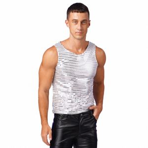 Mens Sparkle Lentejuelas Camisetas sin mangas Club nocturno Carnavales Festivales Rave Outfit Party Clubwear Hip Hop Jazz Dance Performance Costume 54jS #