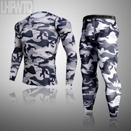 2020 Hot Mens Sport Running Set Compressie T-shirt + broek Skin-strakke thermische ondergoed Rashguard Camouflage Kleding Gym Suits