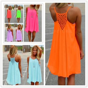Strand mini-jurken zomer dames snoep slipjurk mesh paneel backless chiffon jurk s-5xl