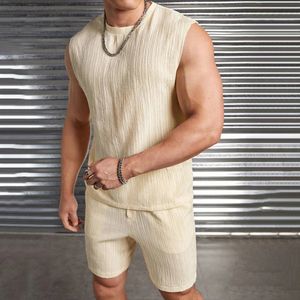 Mens Sports Casual Vest Shorts Suit sans sexe Simple Basic Basic Vacation Ventures polyvalentes Color Solide Twopiece Set Unisexe 240517