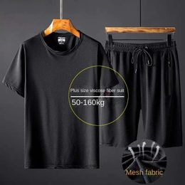 Mens Sports Suit Fashion Shorts Tshirt 10xl Summer Souffable Mesh Casual Jogger Clothing Outdoor Sportswear 240328