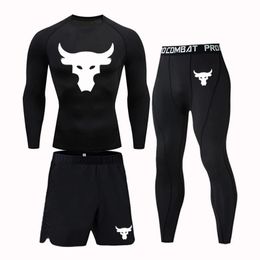 Mens sportpak MMA RASH GUARD MANNELIJKE DRAAGSSWEAR SWEAR Compressiekleding Fitness Training Kit Leggings Tracksuit 240517