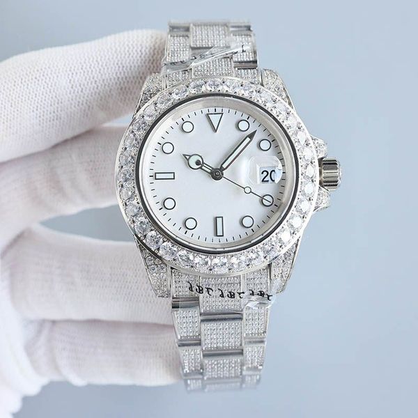 Montre de sport pour hommes 42mm cadran blanc montres en diamant bracelet en métal original montre-bracelet mécanique décontractée mode horloge d'affaires Montre De Luxe