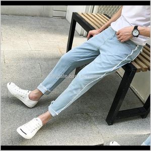 Heren lente product japanse trend student mannelijke stretch slanke fit jeans effen kleur kleine verse hazen broek man tij ygg9r c5mod