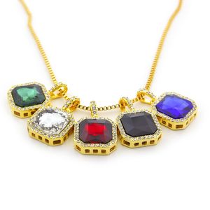 Heren vierkant Ruby hanger ketting gouden doos ketting voor mannen mode hiphop kettingen sieraden