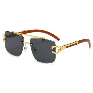 Heren vierkante zonnebril voor dames designer gepolariseerde zonnebril heren europese stijl goggle oversized frameloze gouden luipaard bril randloze zonnebril