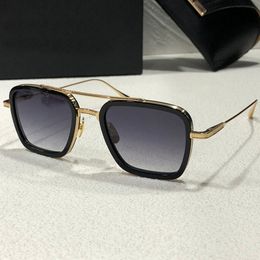 Quadratische Herren-Sonnenbrille, mattschwarz, goldfarben/dunkelgrau, schattiert, Gafas de sol, Designer-Sonnenbrille, Occhiali da sole, UV400-Schutzbrille