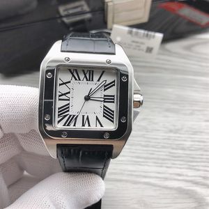 Heren vierkant horloge 40 mm automatische mechanische horloges lichtgevende lederen band roestvrijstalen kast gouden wijzerplaat saffier spiegel l243y