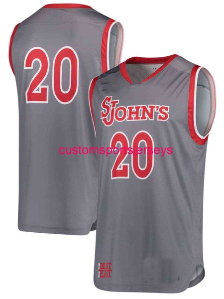 Hommes St. Johns Red Storm # 20 Gris Jersey Hommes Femmes Jeunesse Maillots de Basketball XS-6XL