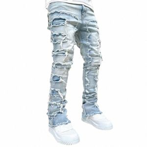 Jeans empilés pour hommes Fit Jeans déchirés Détruit Denims droits Pantalon Vintage Hip Hop Pantalon Streetwear S1ht #