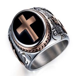 Bague en acier inoxydable pour hommes, croix celtique médiévale, Punk, anneaux Rock, argent, noir, taille 7-13214g