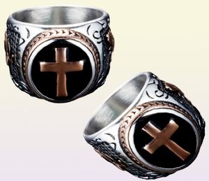 Masque en acier inoxydable celtique Cross médiéval ringpunk hommes ringsrock anneaux argent noir taille 71312934844983851